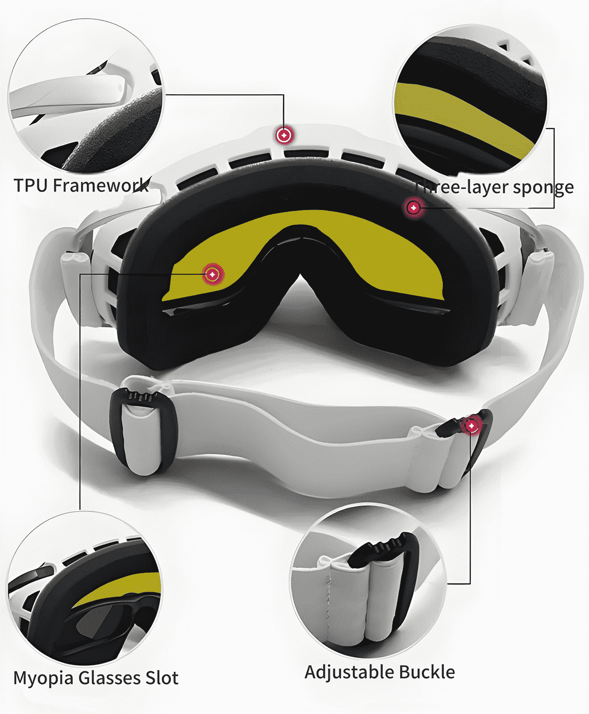 Wide-Lens Snow Goggles With Impact-Resistant Multi-Layer Optical Lenses wide lens snow goggles with impact resistant multi layer optical lenses