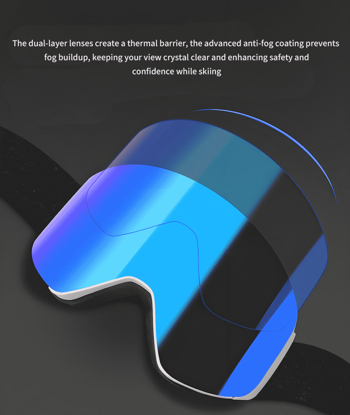 wide view ski goggles with anti fog design and 99% uv protection
