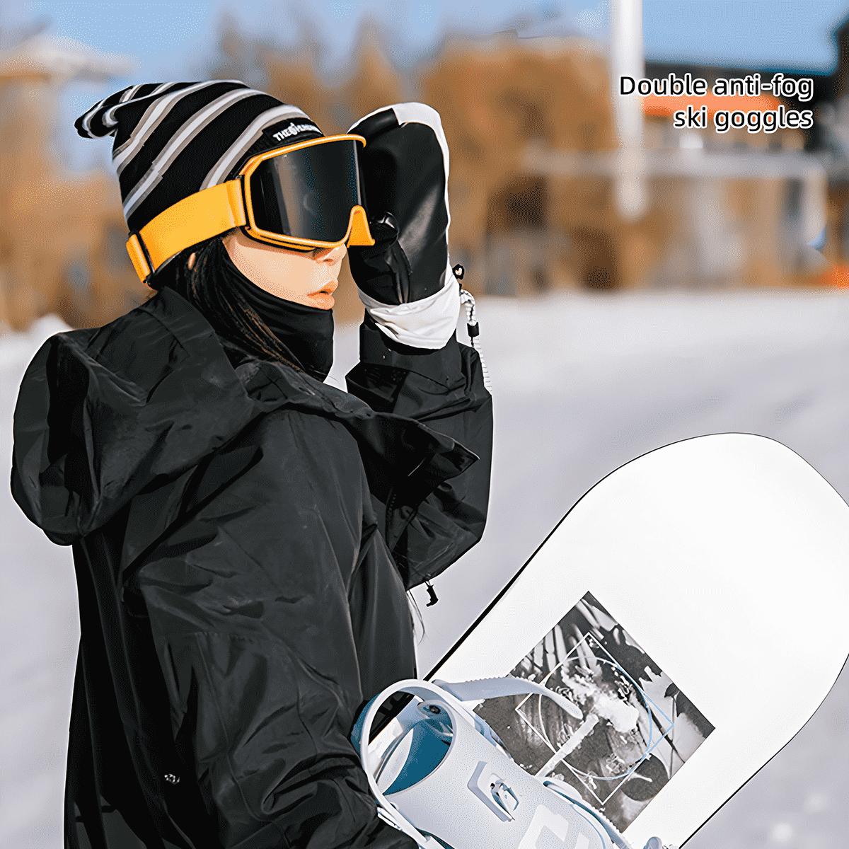 wide view ski goggles with anti fog design and 99% uv protection